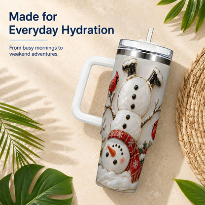 Snowman Cardinal 40oz Tumbler, Winter Bird Stainless Steel Travel Cup