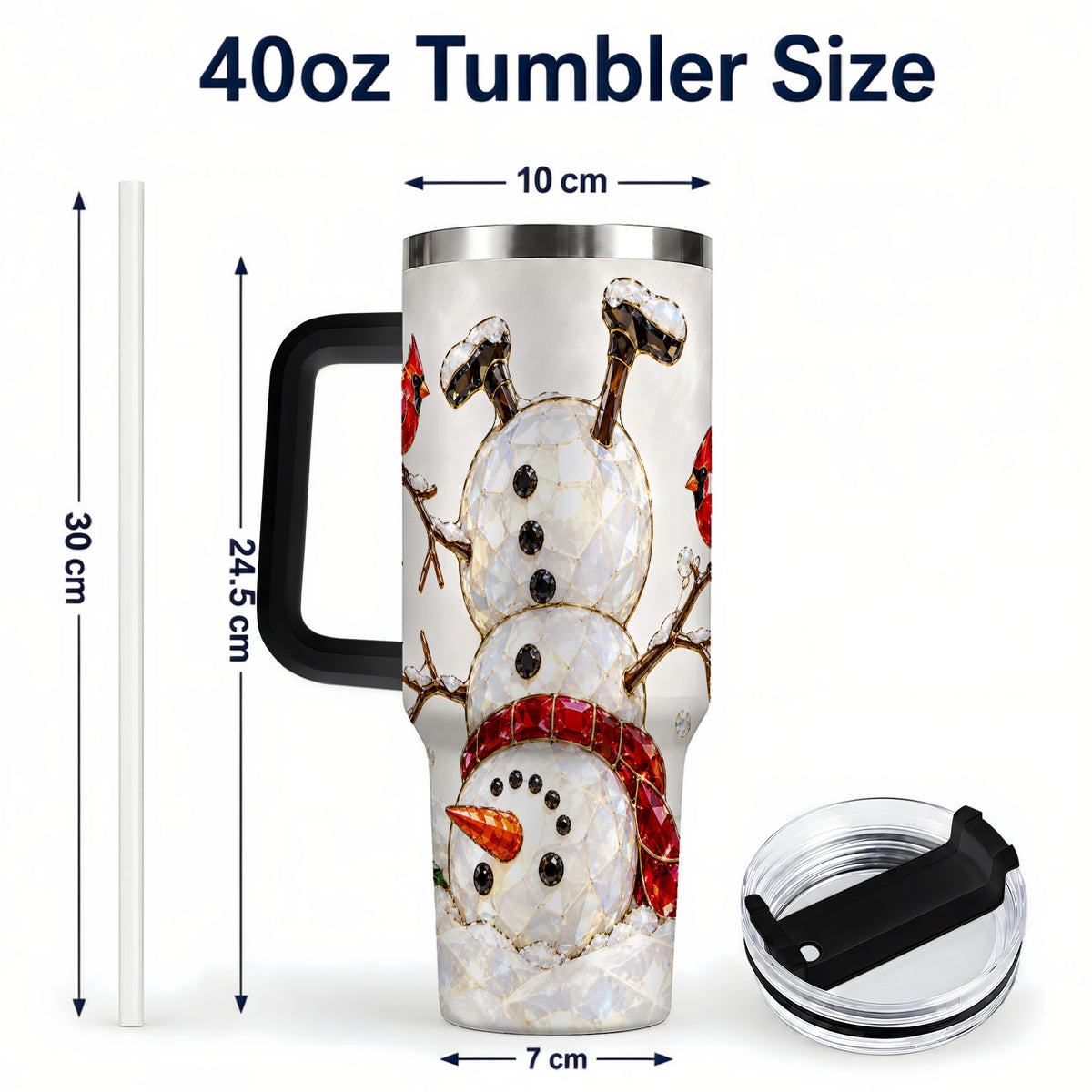 #pl[40oz|Black] Sparkling Snowman 40oz Tumbler, Cardinal Stainless Steel Travel Cup