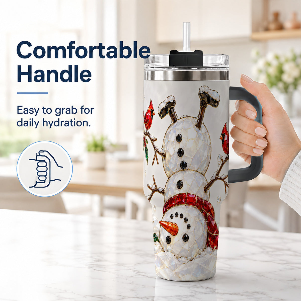 #pl[40oz|Black] Sparkling Snowman 40oz Tumbler, Cardinal Stainless Steel Travel Cup