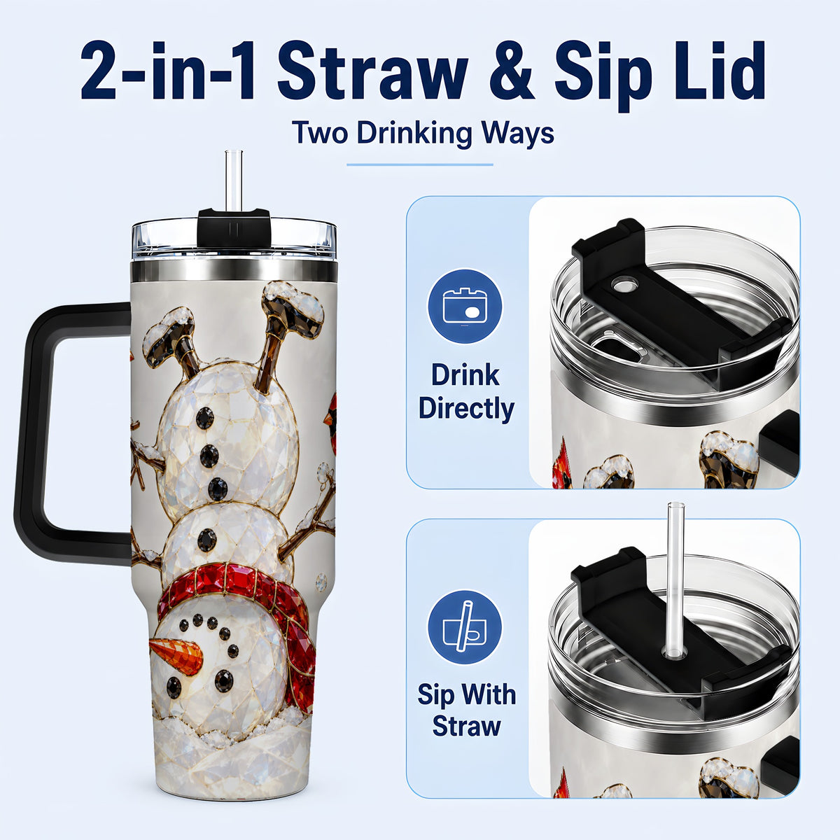 #pl[40oz|Black] Sparkling Snowman 40oz Tumbler, Cardinal Stainless Steel Travel Cup