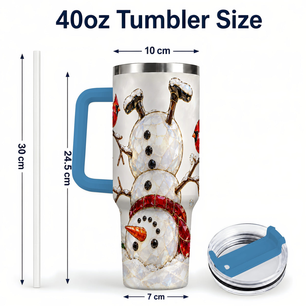 #pl[40oz|Blue] Sparkling Snowman 40oz Tumbler, Cardinal Stainless Steel Travel Cup