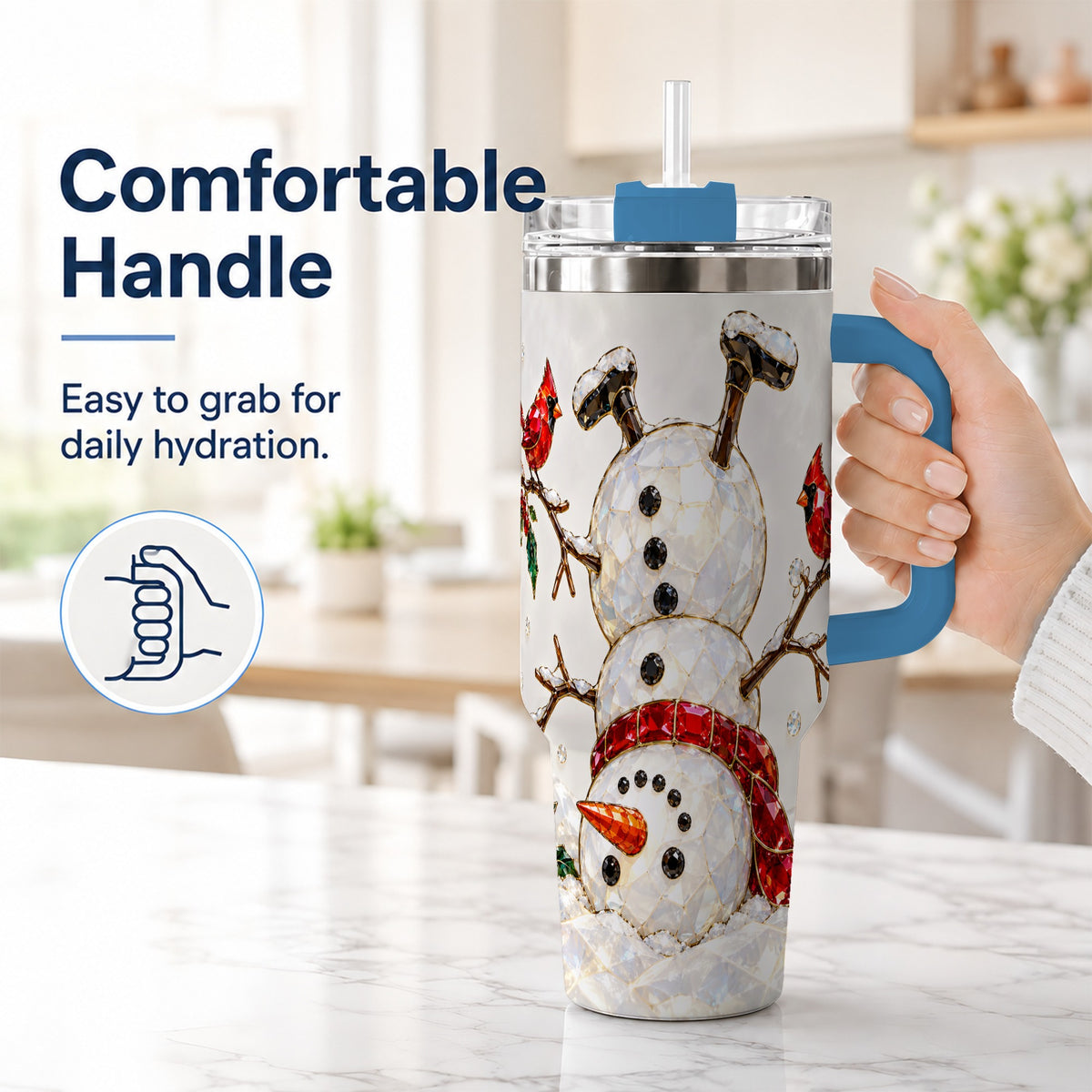 #pl[40oz|Blue] Sparkling Snowman 40oz Tumbler, Cardinal Stainless Steel Travel Cup