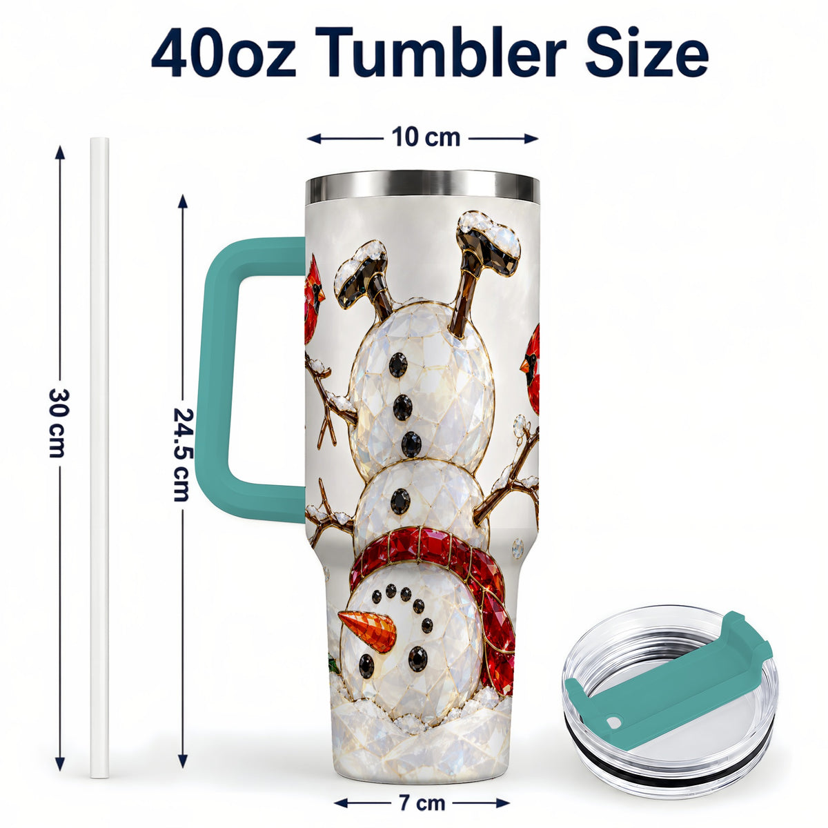 #pl[40oz|Green] Sparkling Snowman 40oz Tumbler, Cardinal Stainless Steel Travel Cup