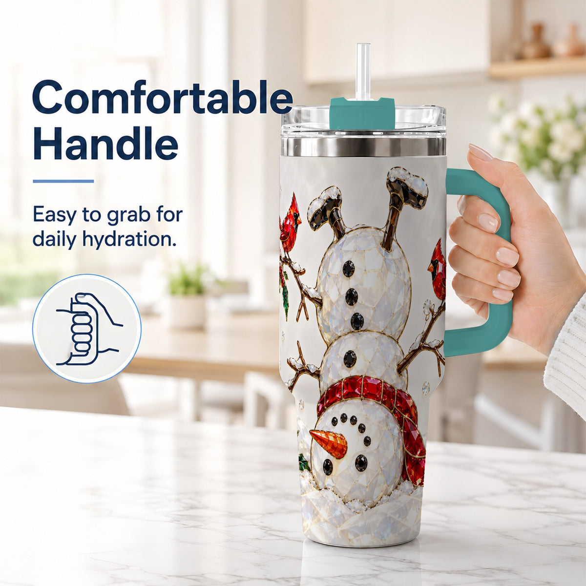 #pl[40oz|Green] Sparkling Snowman 40oz Tumbler, Cardinal Stainless Steel Travel Cup