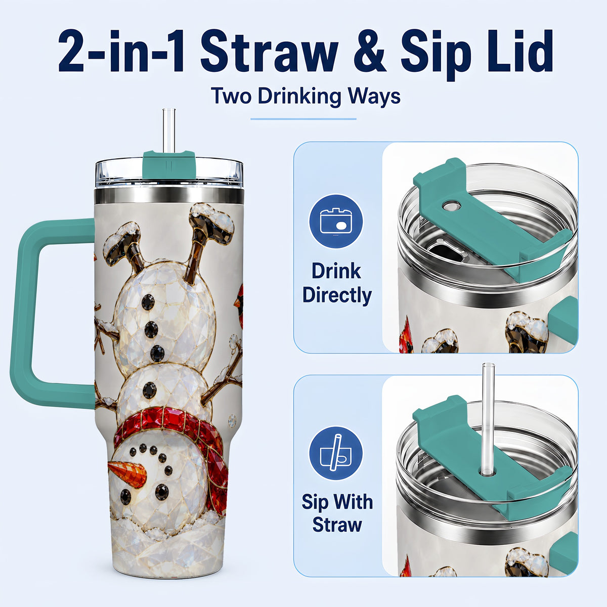 #pl[40oz|Green] Sparkling Snowman 40oz Tumbler, Cardinal Stainless Steel Travel Cup