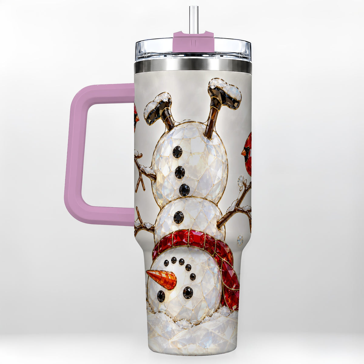#pl[40oz|Pink] Sparkling Snowman 40oz Tumbler, Cardinal Stainless Steel Travel Cup