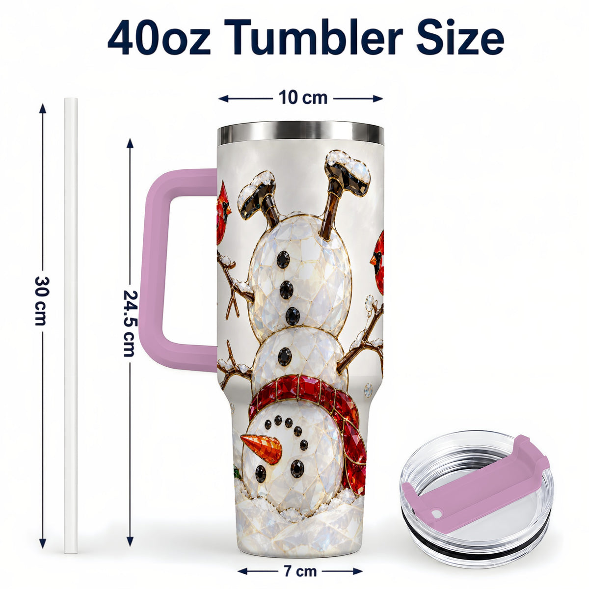 #pl[40oz|Pink] Sparkling Snowman 40oz Tumbler, Cardinal Stainless Steel Travel Cup