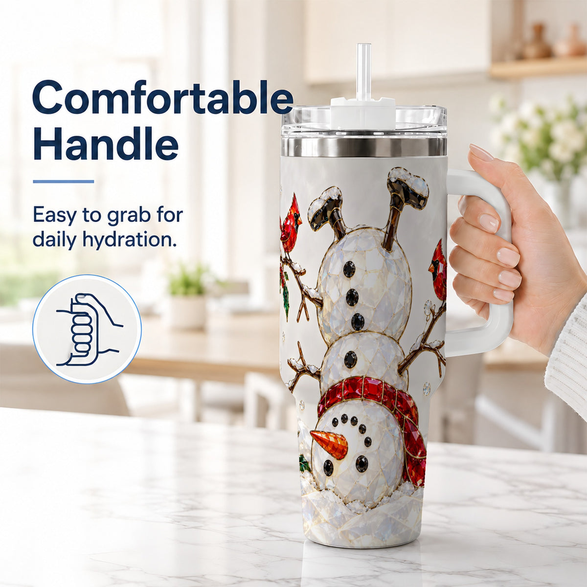 #pl[40oz|White] Sparkling Snowman 40oz Tumbler, Cardinal Stainless Steel Travel Cup