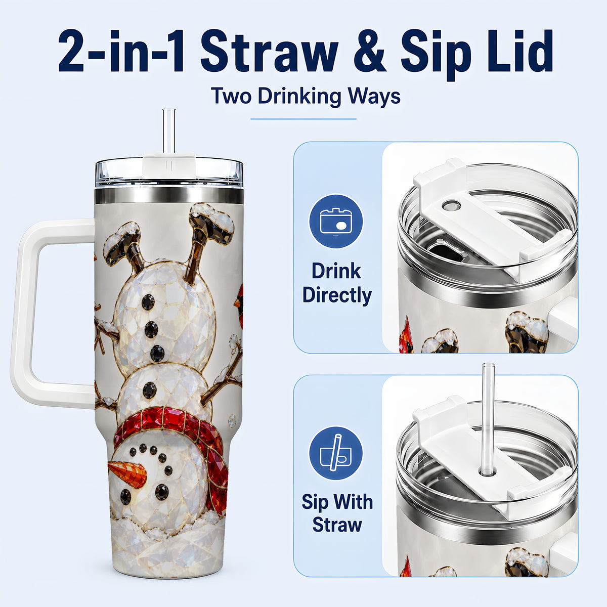 #pl[40oz|White] Sparkling Snowman 40oz Tumbler, Cardinal Stainless Steel Travel Cup