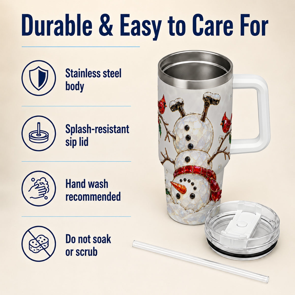 Sparkling Snowman 40oz Tumbler, Cardinal Stainless Steel Travel Cup