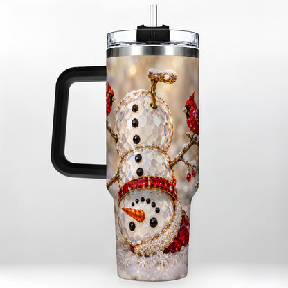 #pl[40oz|Black] Winter Snowman 40oz Tumbler, Red Cardinal Stainless Steel Travel Cup