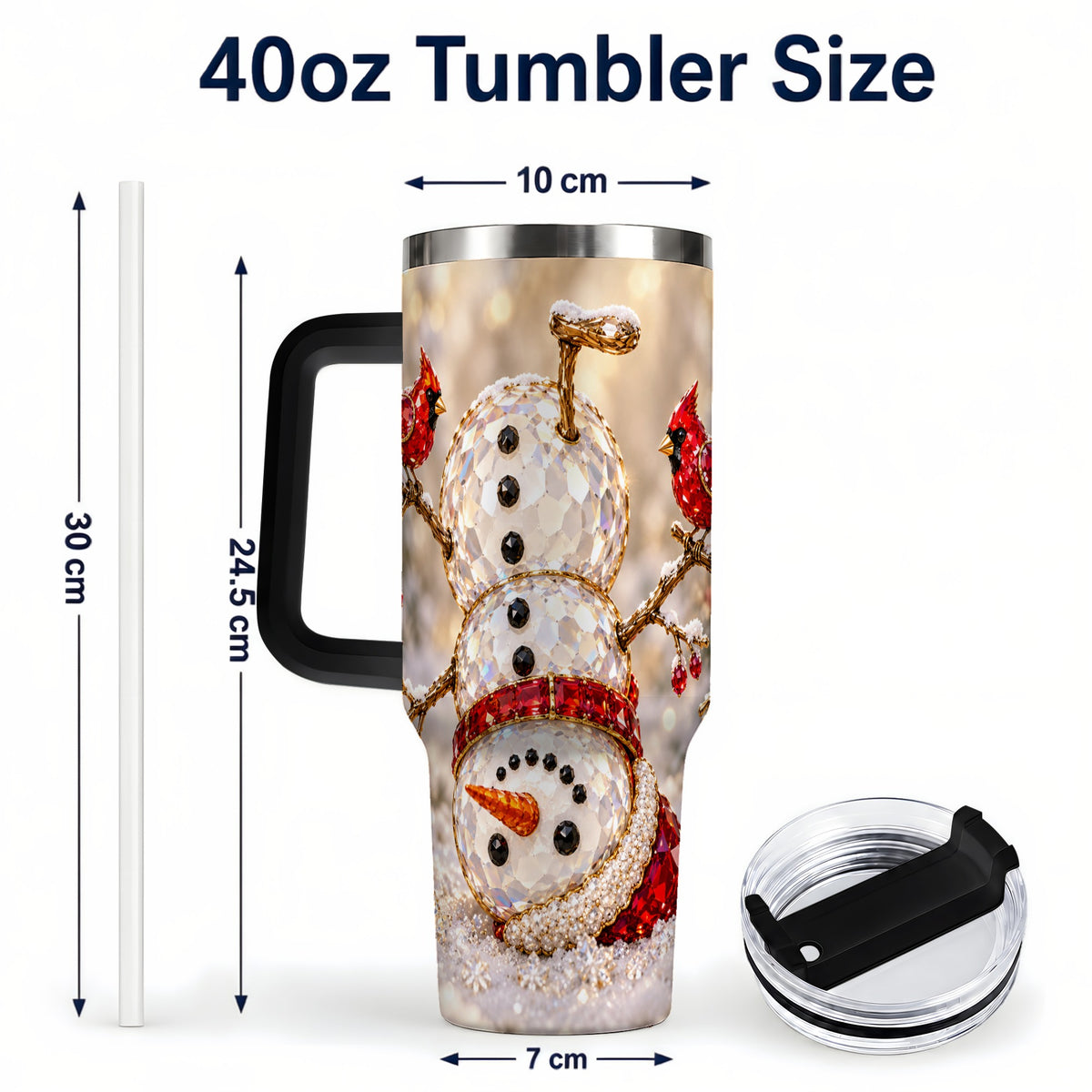 #pl[40oz|Black] Winter Snowman 40oz Tumbler, Red Cardinal Stainless Steel Travel Cup