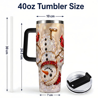 #pl[40oz|Black] Winter Snowman 40oz Tumbler, Red Cardinal Stainless Steel Travel Cup