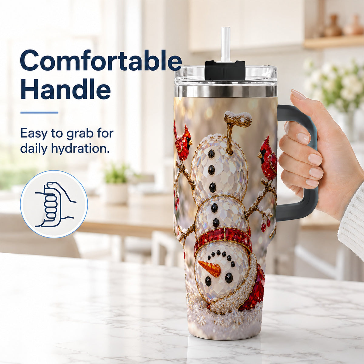 #pl[40oz|Black] Winter Snowman 40oz Tumbler, Red Cardinal Stainless Steel Travel Cup