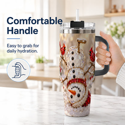 #pl[40oz|Black] Winter Snowman 40oz Tumbler, Red Cardinal Stainless Steel Travel Cup