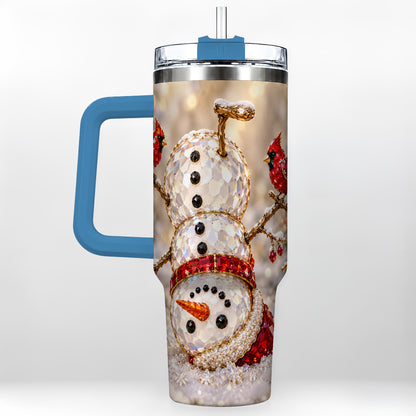 #pl[40oz|Blue] Winter Snowman 40oz Tumbler, Red Cardinal Stainless Steel Travel Cup