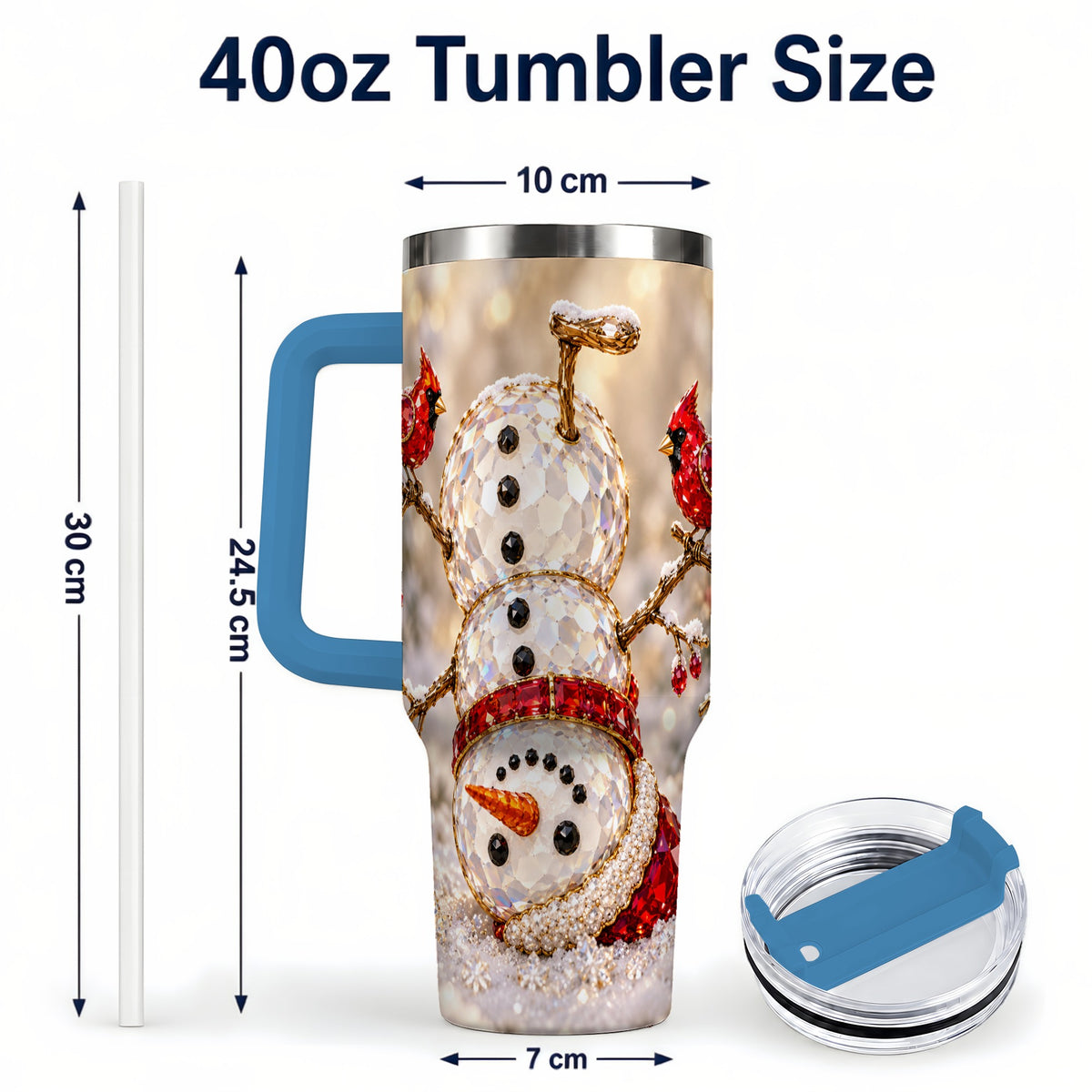 #pl[40oz|Blue] Winter Snowman 40oz Tumbler, Red Cardinal Stainless Steel Travel Cup