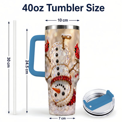 #pl[40oz|Blue] Winter Snowman 40oz Tumbler, Red Cardinal Stainless Steel Travel Cup