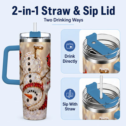 #pl[40oz|Blue] Winter Snowman 40oz Tumbler, Red Cardinal Stainless Steel Travel Cup