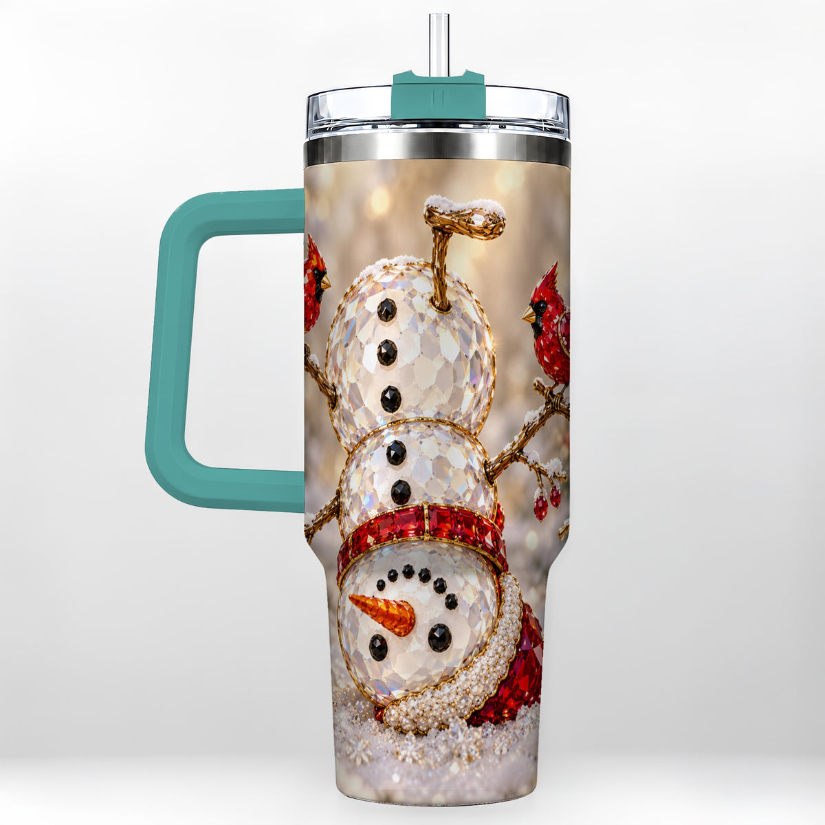 #pl[40oz|Green] Winter Snowman 40oz Tumbler, Red Cardinal Stainless Steel Travel Cup