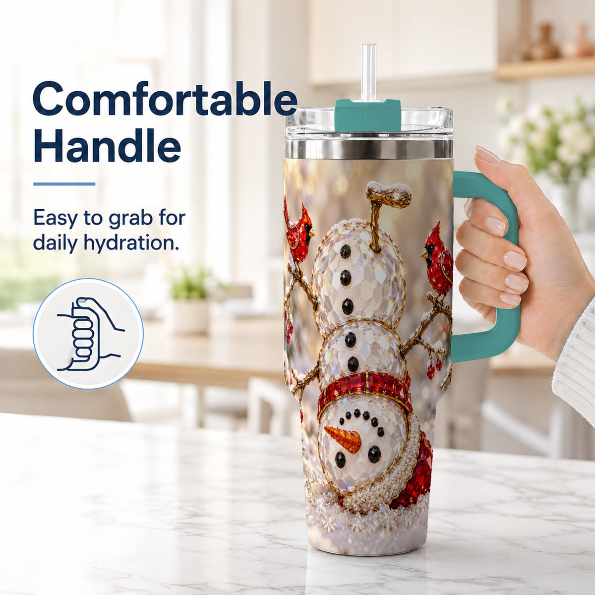 #pl[40oz|Green] Winter Snowman 40oz Tumbler, Red Cardinal Stainless Steel Travel Cup