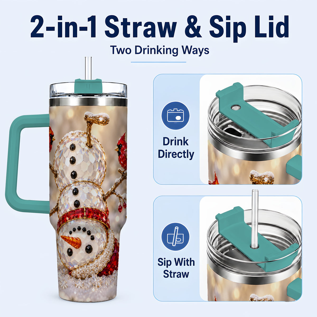 #pl[40oz|Green] Winter Snowman 40oz Tumbler, Red Cardinal Stainless Steel Travel Cup