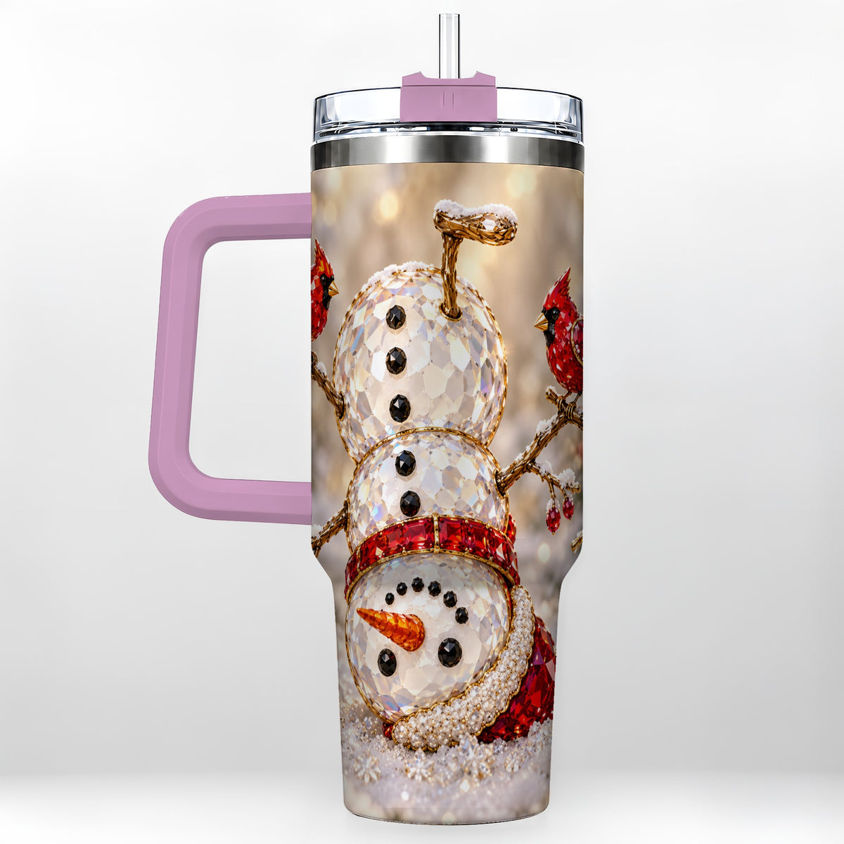 #pl[40oz|Pink] Winter Snowman 40oz Tumbler, Red Cardinal Stainless Steel Travel Cup