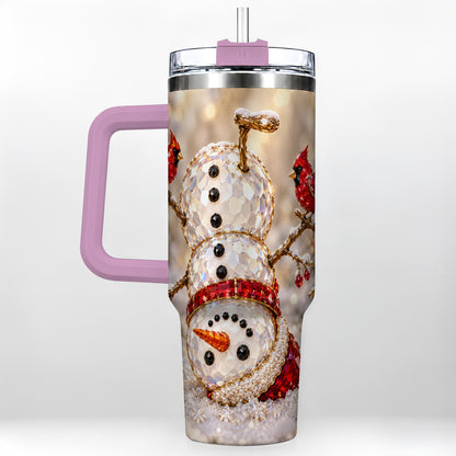 #pl[40oz|Pink] Winter Snowman 40oz Tumbler, Red Cardinal Stainless Steel Travel Cup
