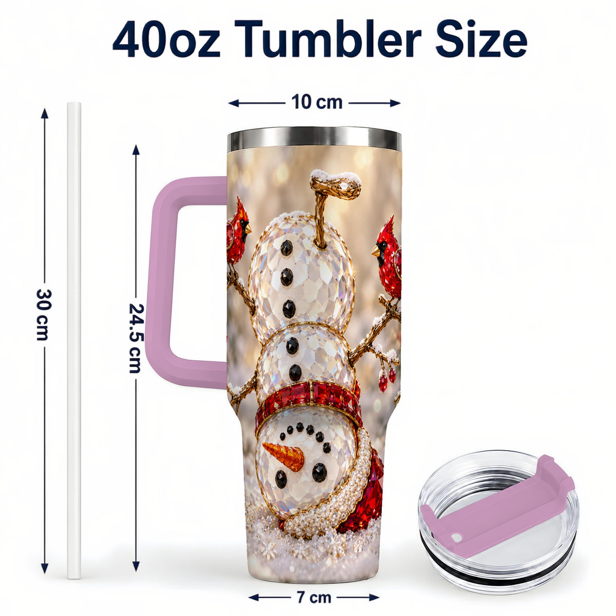 #pl[40oz|Pink] Winter Snowman 40oz Tumbler, Red Cardinal Stainless Steel Travel Cup