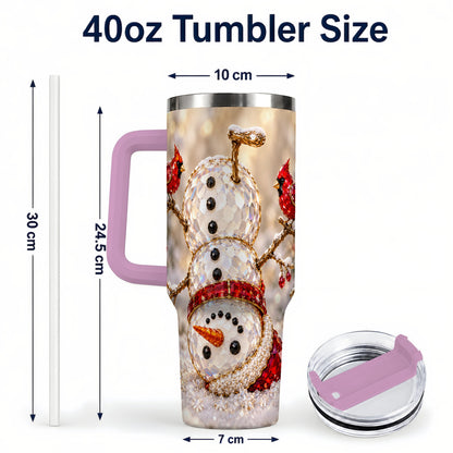 #pl[40oz|Pink] Winter Snowman 40oz Tumbler, Red Cardinal Stainless Steel Travel Cup