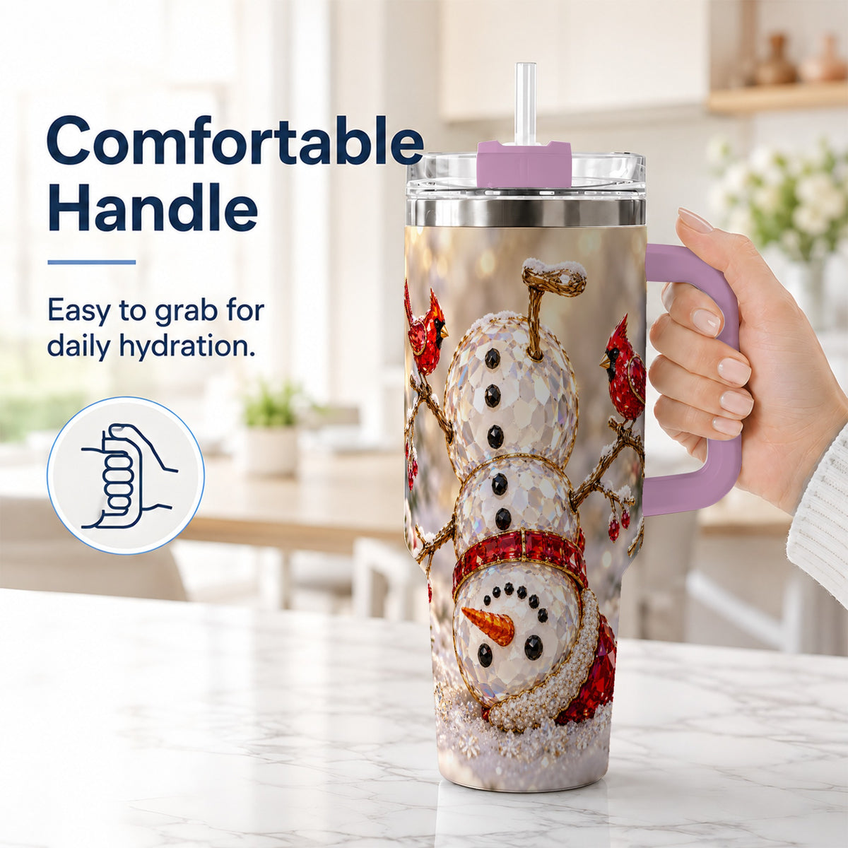 #pl[40oz|Pink] Winter Snowman 40oz Tumbler, Red Cardinal Stainless Steel Travel Cup