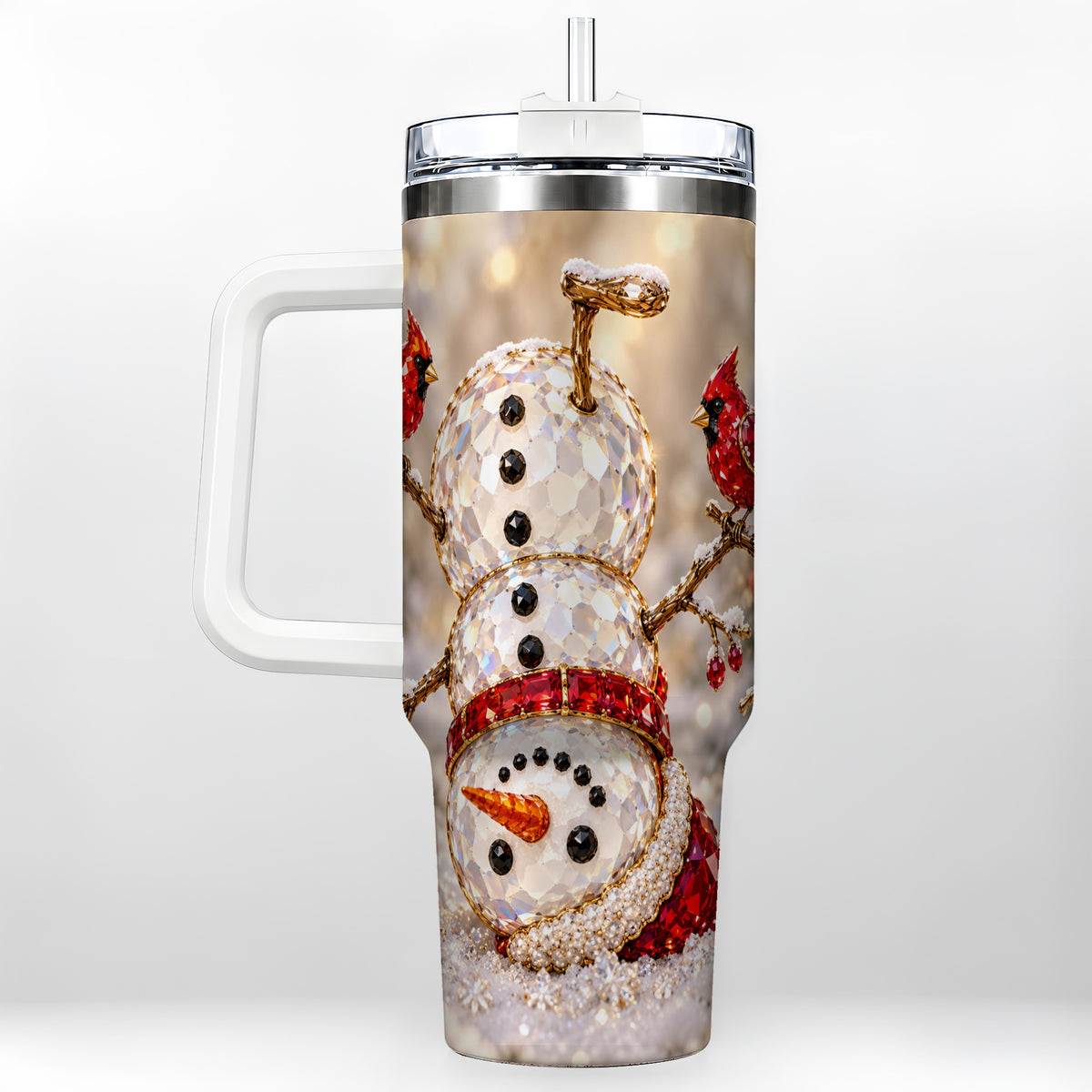 Winter Snowman 40oz Tumbler, Red Cardinal Stainless Steel Travel Cup