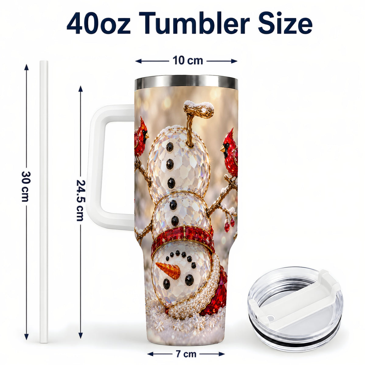 #pl[40oz|White] Winter Snowman 40oz Tumbler, Red Cardinal Stainless Steel Travel Cup