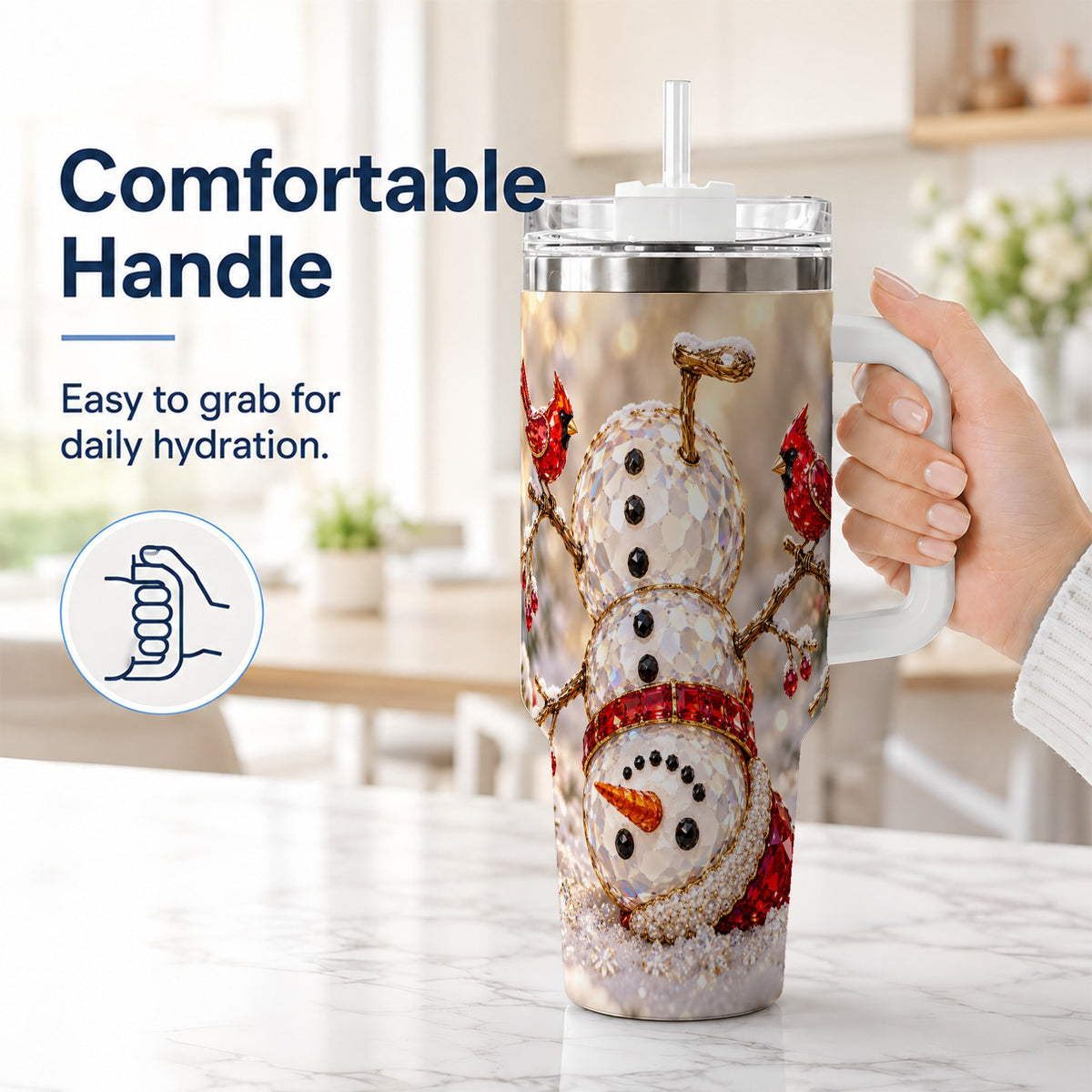 #pl[40oz|White] Winter Snowman 40oz Tumbler, Red Cardinal Stainless Steel Travel Cup