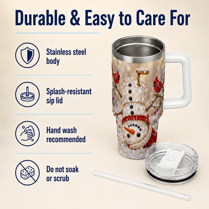 Winter Snowman 40oz Tumbler, Red Cardinal Stainless Steel Travel Cup
