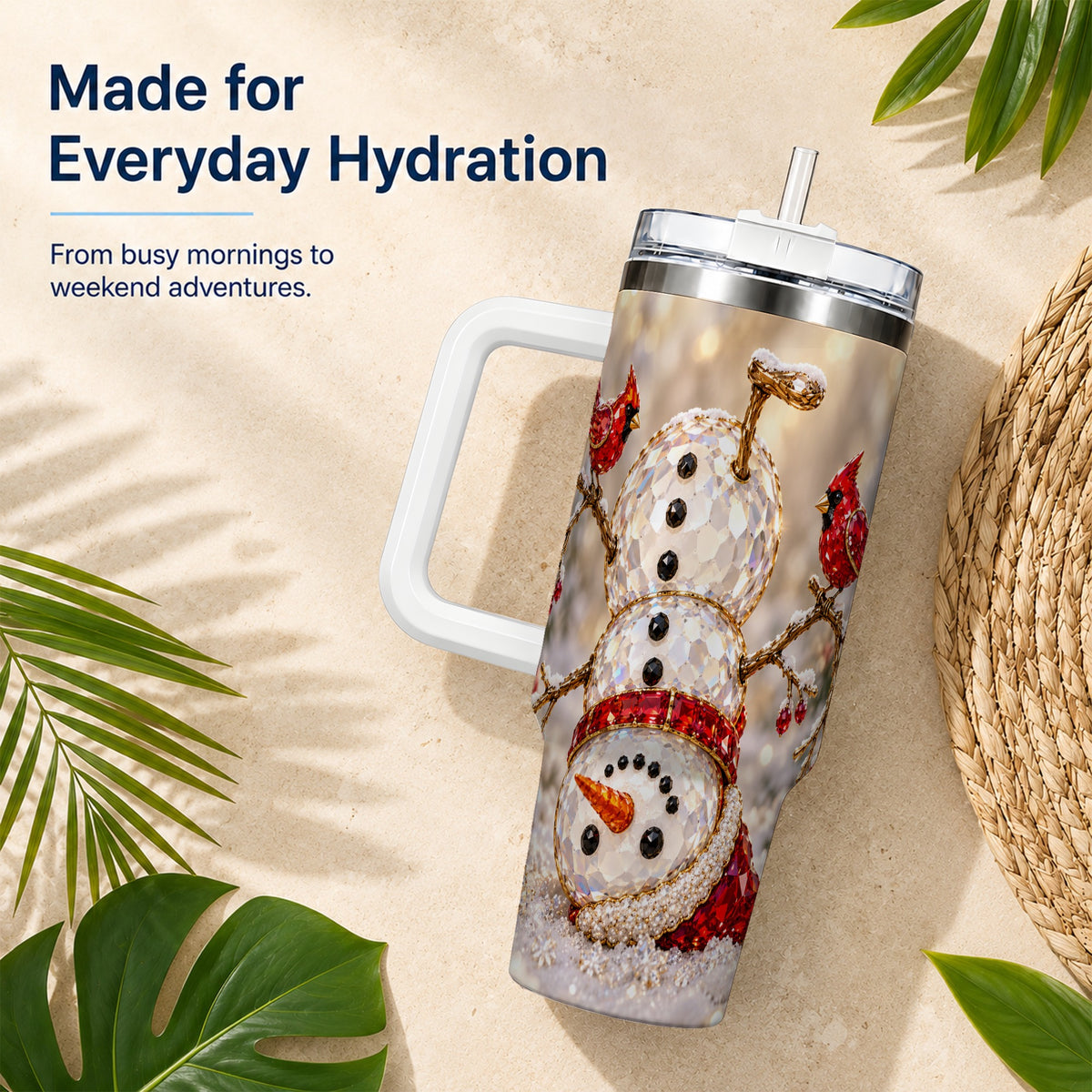 Winter Snowman 40oz Tumbler, Red Cardinal Stainless Steel Travel Cup