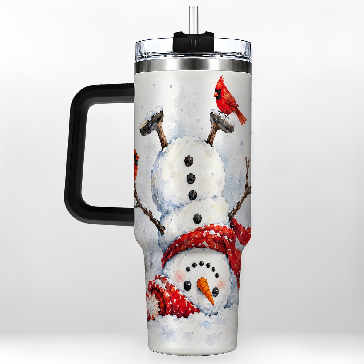 #pl[40oz|Black] Snowman Cardinal 40oz Tumbler, Winter Stainless Steel Travel Cup