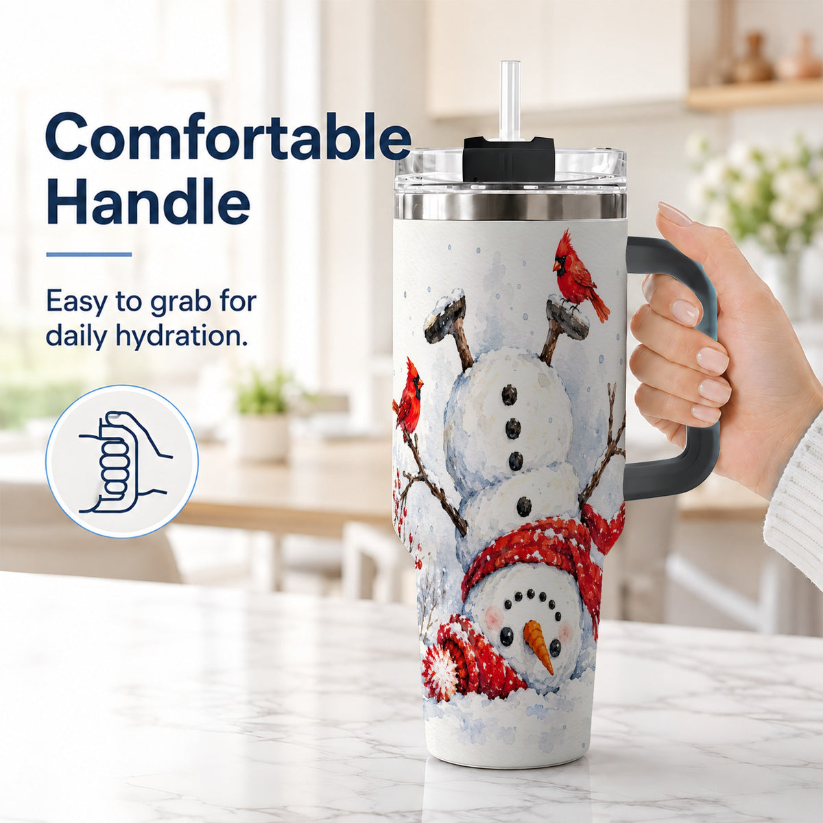 #pl[40oz|Black] Snowman Cardinal 40oz Tumbler, Winter Stainless Steel Travel Cup