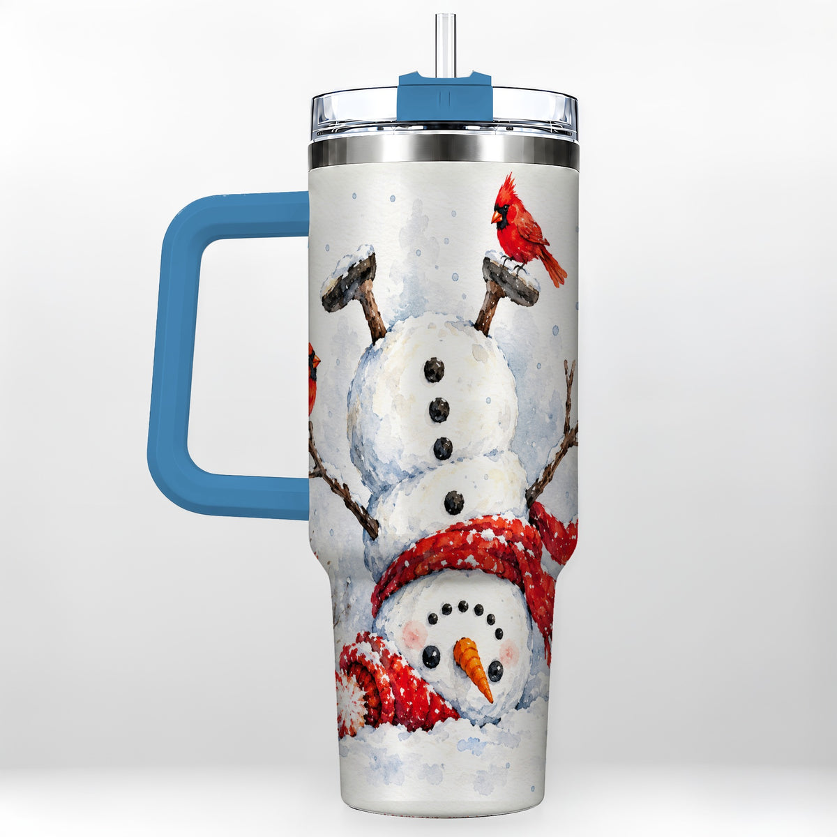 #pl[40oz|Blue] Snowman Cardinal 40oz Tumbler, Winter Stainless Steel Travel Cup