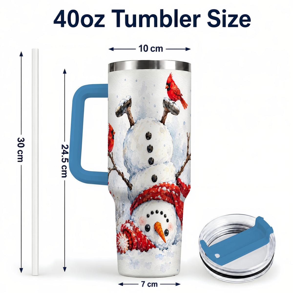 #pl[40oz|Blue] Snowman Cardinal 40oz Tumbler, Winter Stainless Steel Travel Cup