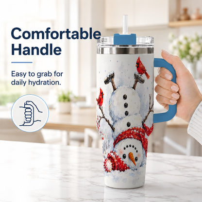 #pl[40oz|Blue] Snowman Cardinal 40oz Tumbler, Winter Stainless Steel Travel Cup
