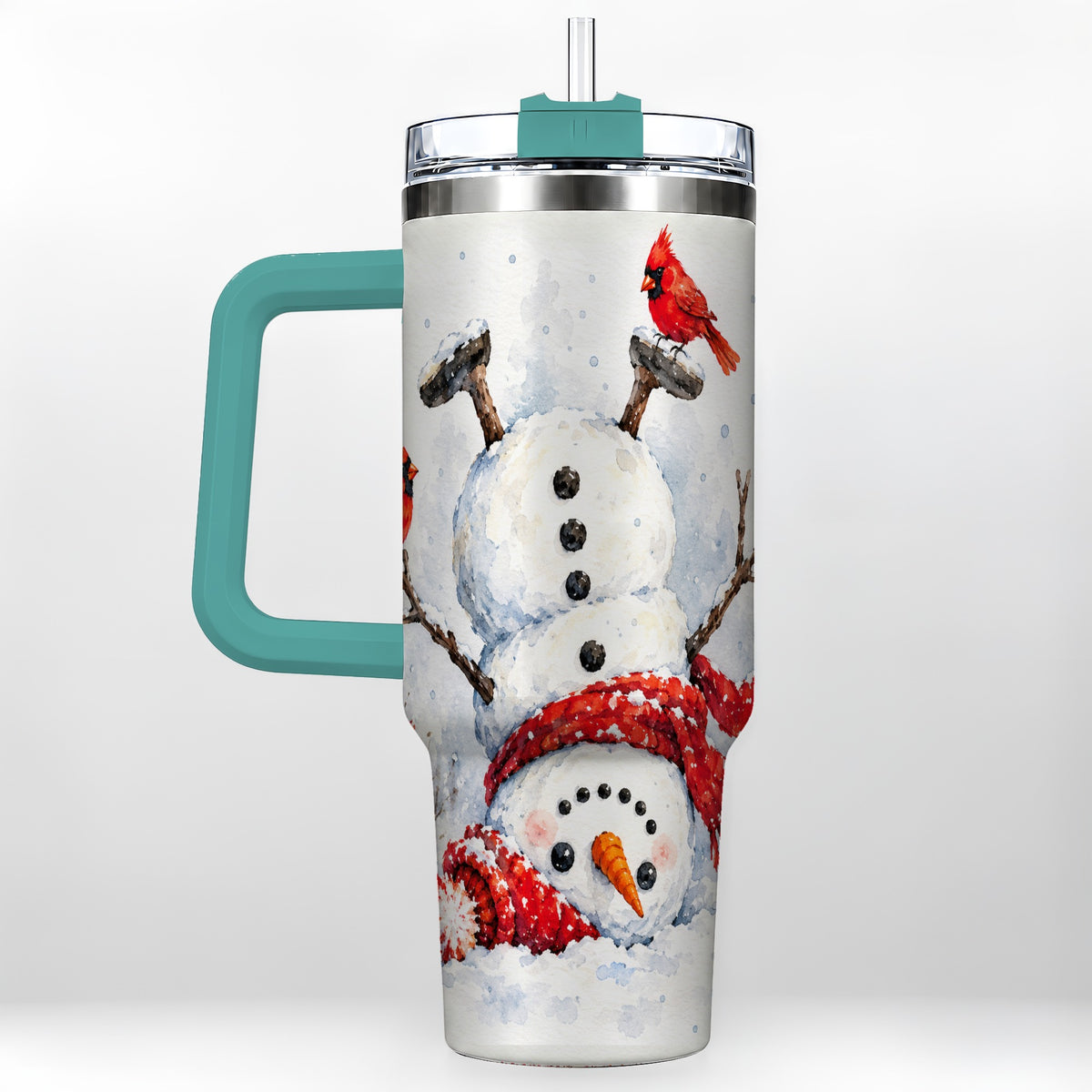 #pl[40oz|Green] Snowman Cardinal 40oz Tumbler, Winter Stainless Steel Travel Cup
