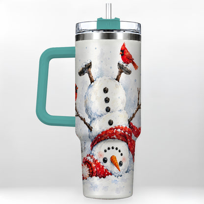 #pl[40oz|Green] Snowman Cardinal 40oz Tumbler, Winter Stainless Steel Travel Cup