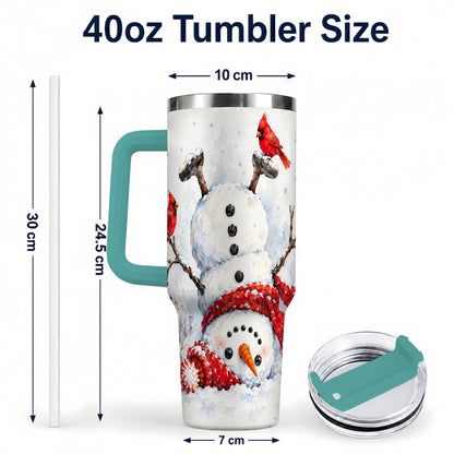 #pl[40oz|Green] Snowman Cardinal 40oz Tumbler, Winter Stainless Steel Travel Cup