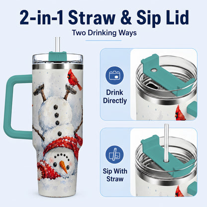 #pl[40oz|Green] Snowman Cardinal 40oz Tumbler, Winter Stainless Steel Travel Cup