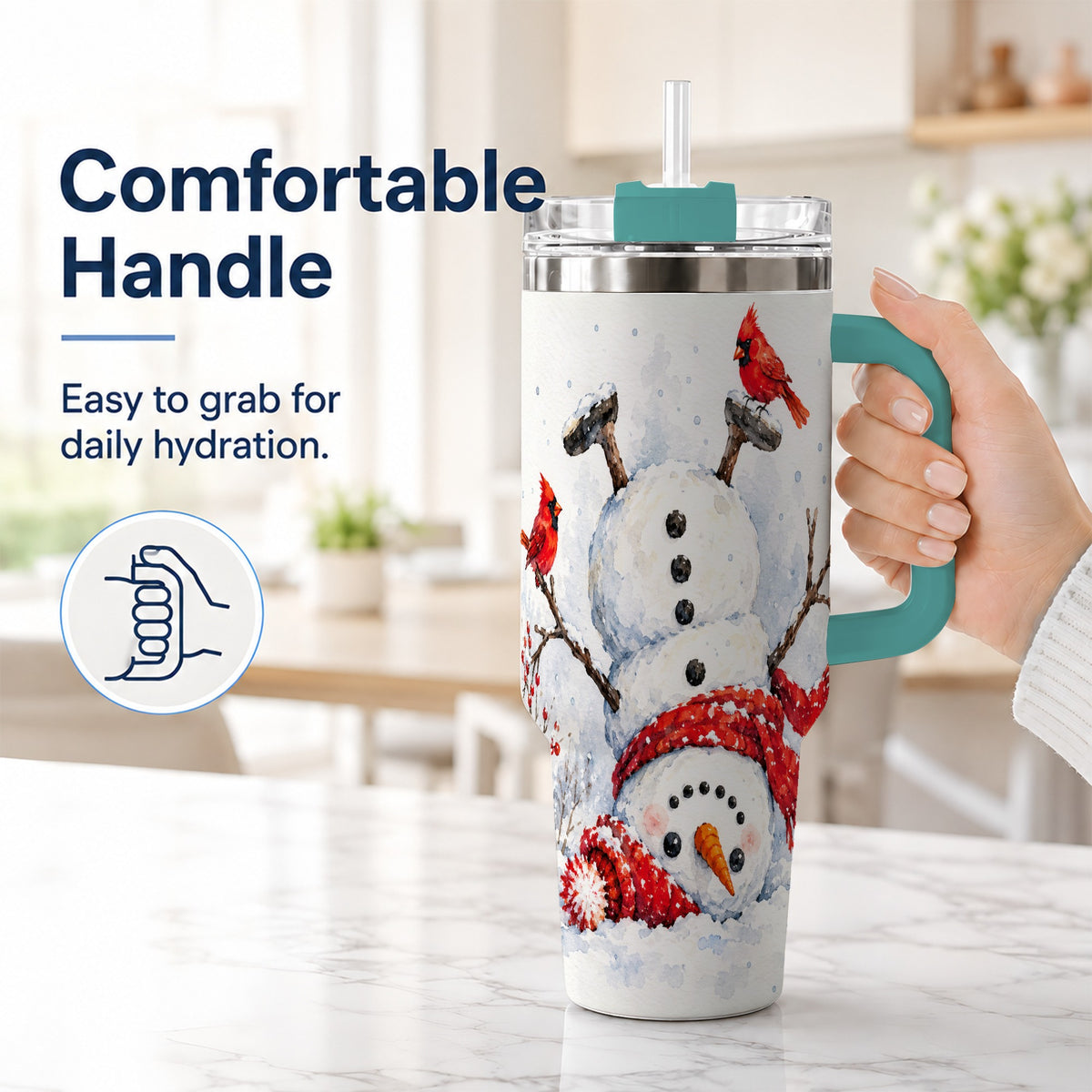 #pl[40oz|Green] Snowman Cardinal 40oz Tumbler, Winter Stainless Steel Travel Cup