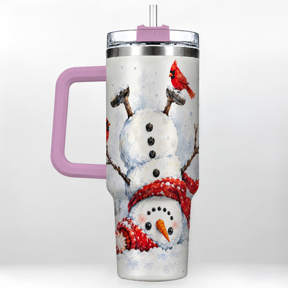 #pl[40oz|Pink] Snowman Cardinal 40oz Tumbler, Winter Stainless Steel Travel Cup
