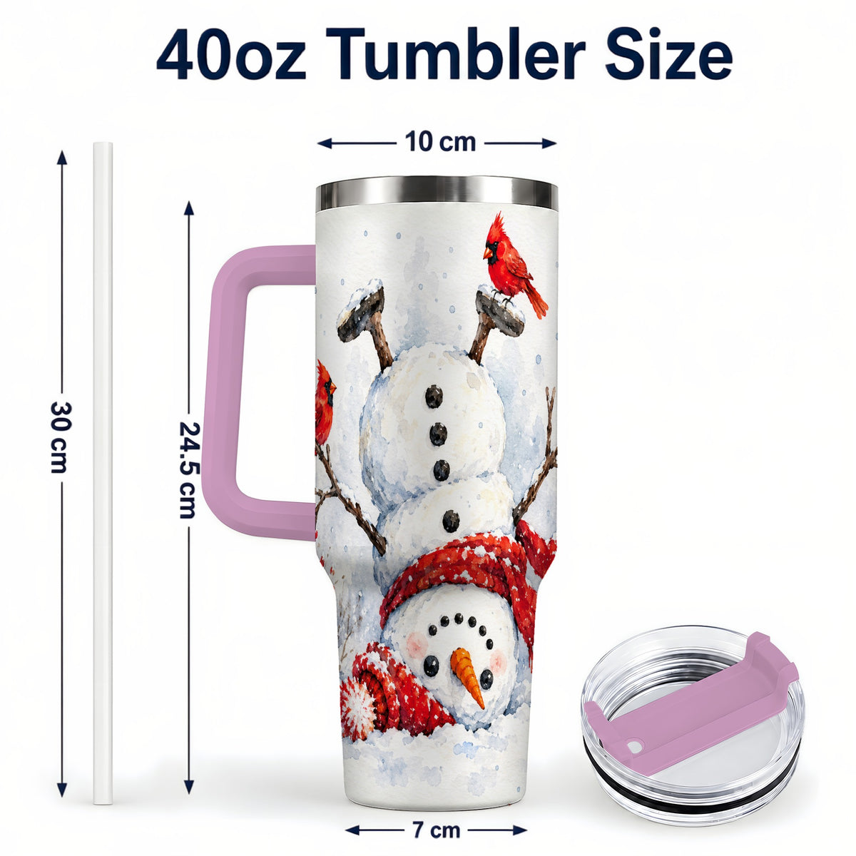 #pl[40oz|Pink] Snowman Cardinal 40oz Tumbler, Winter Stainless Steel Travel Cup