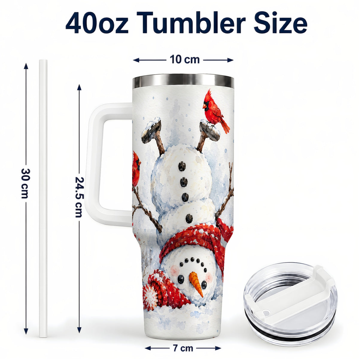 #pl[40oz|White] Snowman Cardinal 40oz Tumbler, Winter Stainless Steel Travel Cup