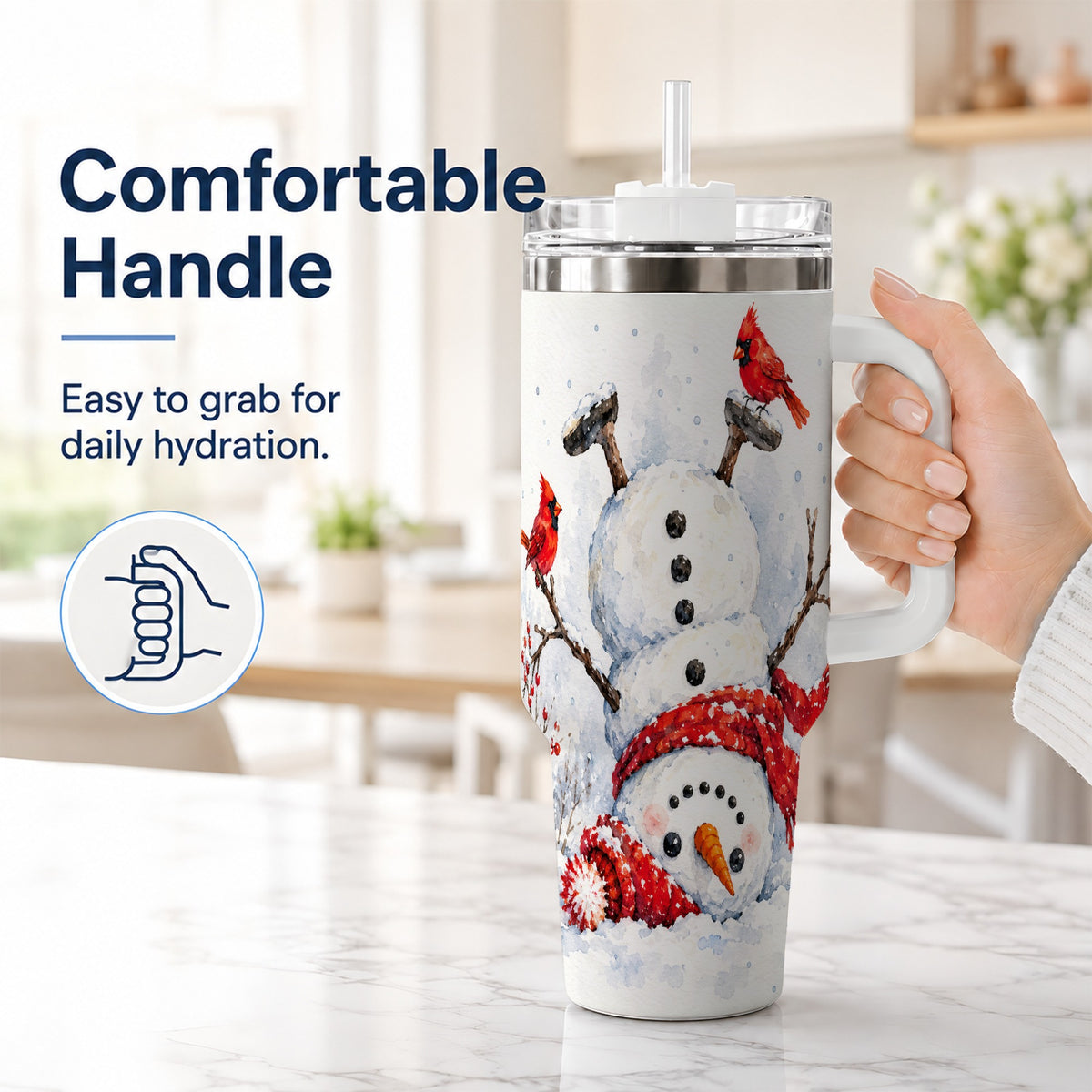 #pl[40oz|White] Snowman Cardinal 40oz Tumbler, Winter Stainless Steel Travel Cup